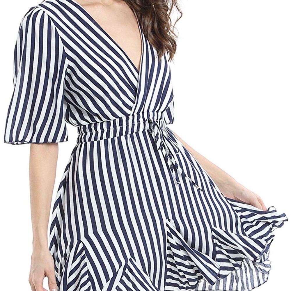 Casual mini dress, Stripe navy blue and white.